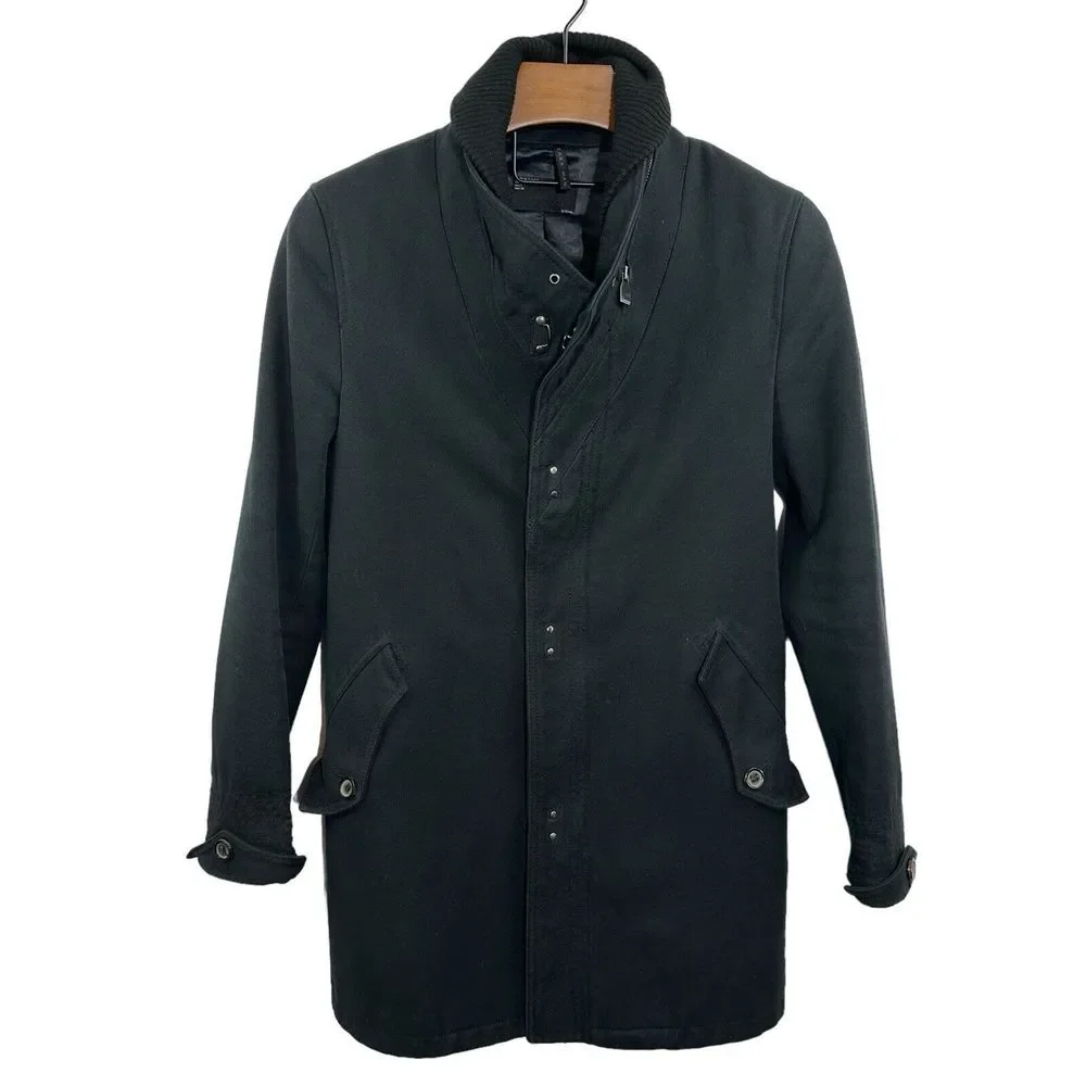 ZARA MAN Black Tag Coat Black Zip Hook Closure Cotton Wool Poly Blend‎ Small